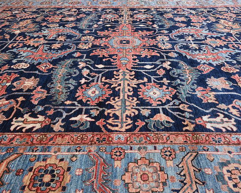 9x12 Blue Aryana Afghan Hand Knotted Veg Dye Wool Area Rug